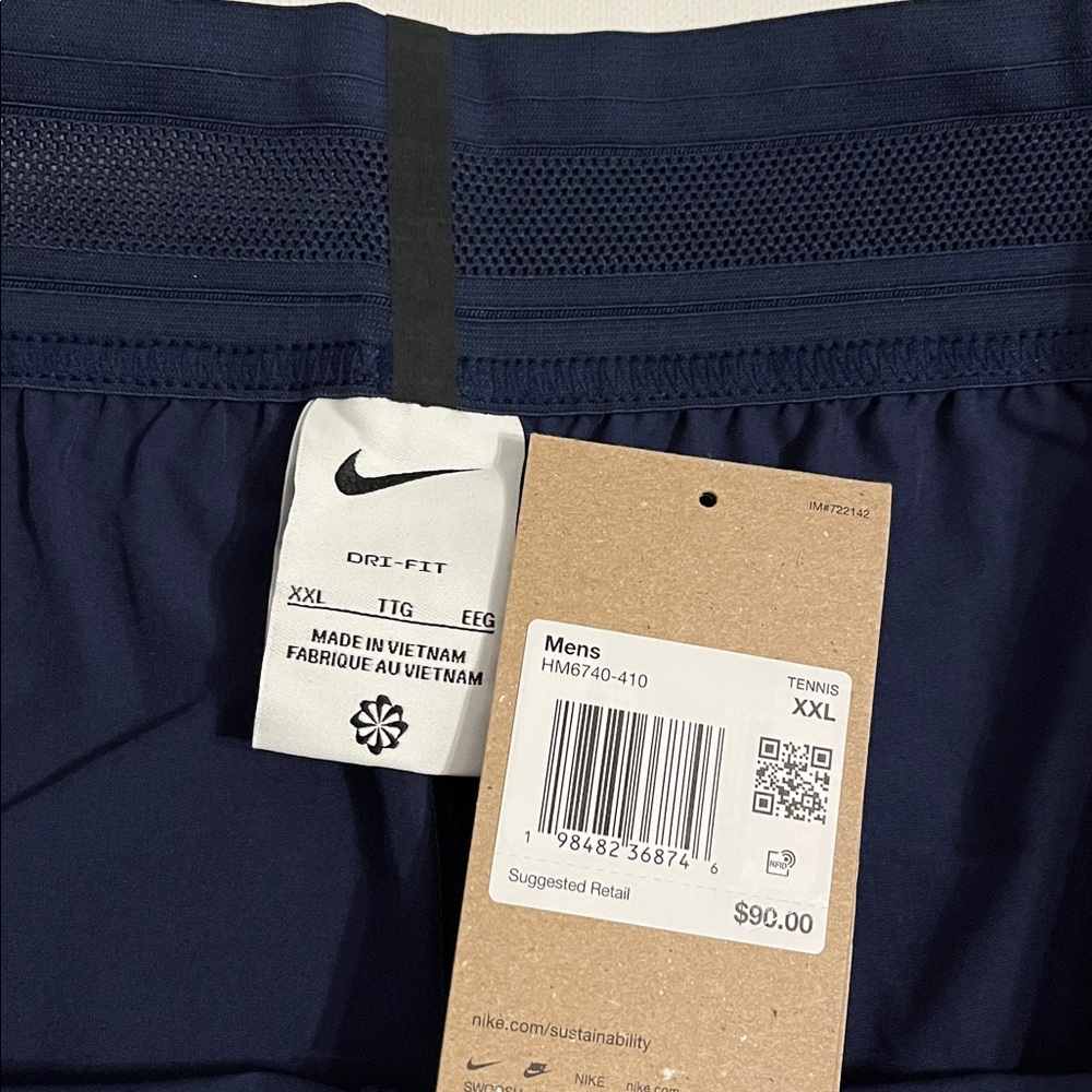 Nike Tennis Mens XXL Court Slam Dri-Fit 6" navy blue dri-fit HM6740 2XL NWT $90 - Picture 5 of 10